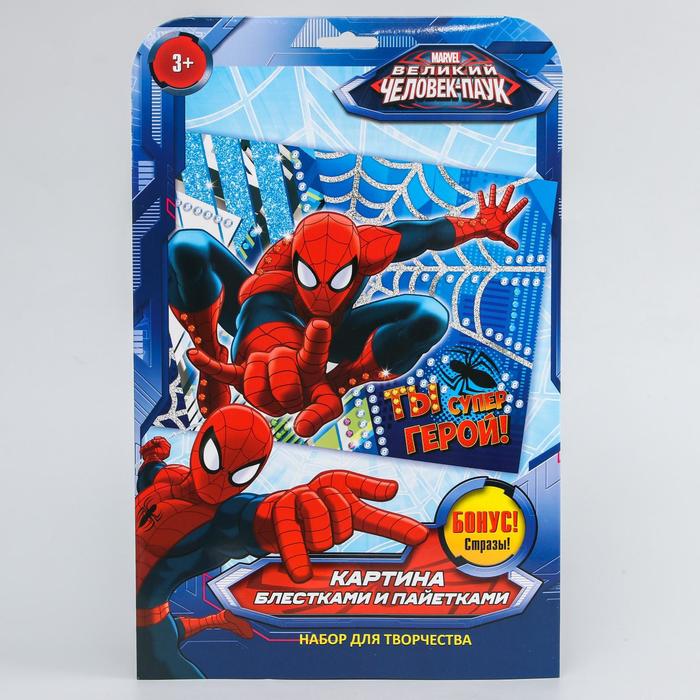 Аппликация "Ты супер герой", Человек Паук, пайетки, блестки, стразы, А4