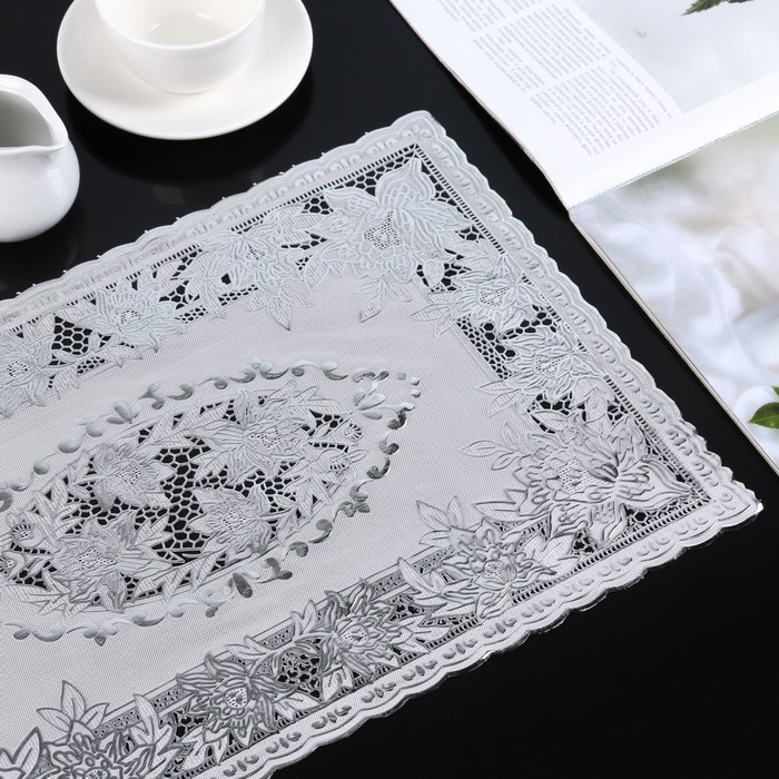 Салфетка ажурная ПВХ 45х30 см "Лилии", цвет серебро