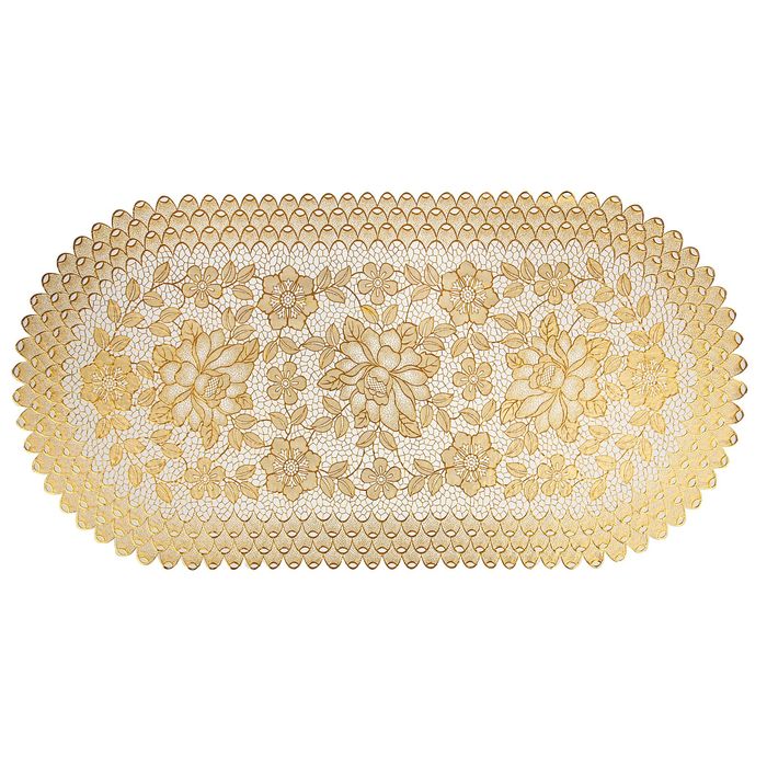 Салфетка ажурная ПВХ 84х40 см "Пионы", цвет золото