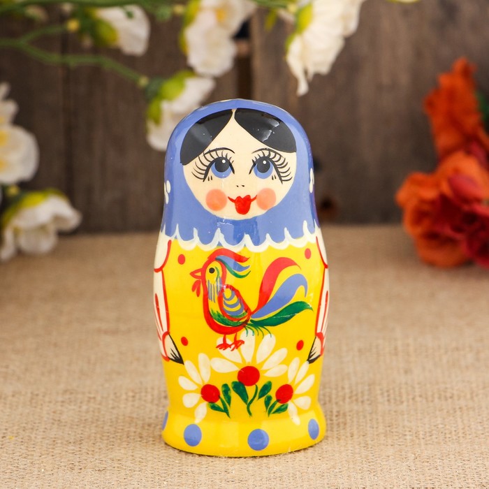 Матрёшка «Птица», голубой платок, 5 кукольная, 10 см, микс