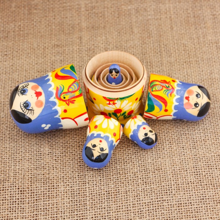 Матрёшка «Птица», голубой платок, 5 кукольная, 10 см, микс