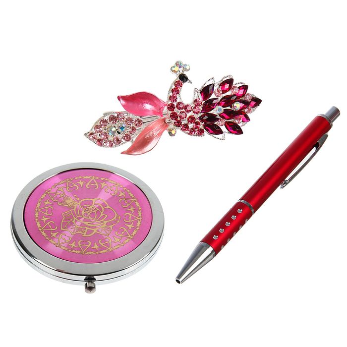 Подарочный набор, 3 предмета в коробке: ручка, заколка-лилия, зеркало