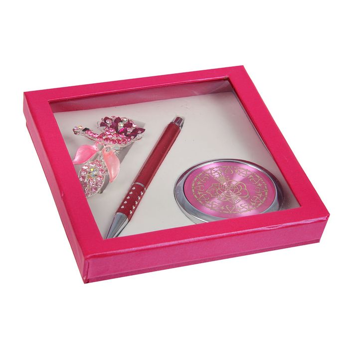 Подарочный набор, 3 предмета в коробке: ручка, заколка-лилия, зеркало