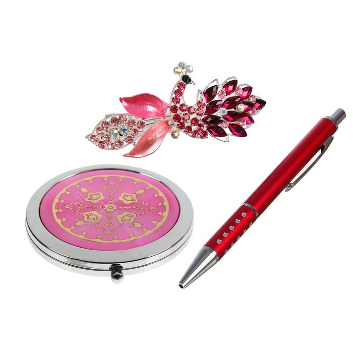 Подарочный набор, 3 предмета в коробке: ручка, заколка-лилия, зеркало