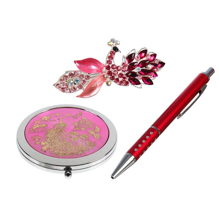 Подарочный набор, 3 предмета в коробке: ручка, заколка-лилия, зеркало