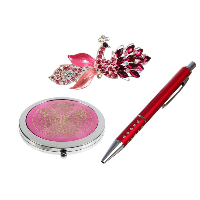 Подарочный набор, 3 предмета в коробке: ручка, заколка-лилия, зеркало