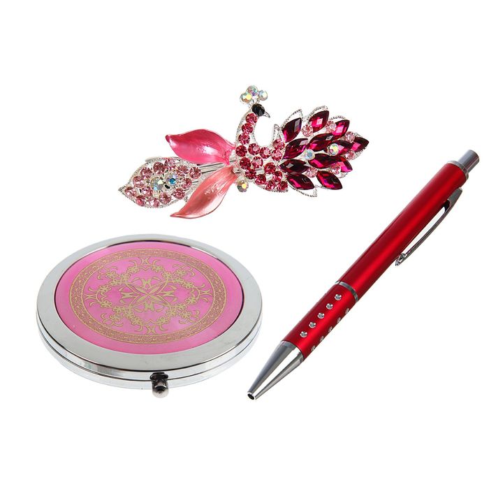 Подарочный набор, 3 предмета в коробке: ручка, заколка-лилия, зеркало
