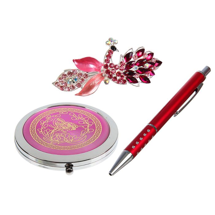 Подарочный набор, 3 предмета в коробке: ручка, заколка-лилия, зеркало