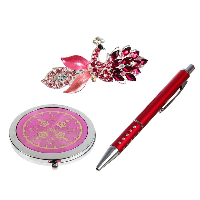 Подарочный набор, 3 предмета в коробке: ручка, заколка-лилия, зеркало