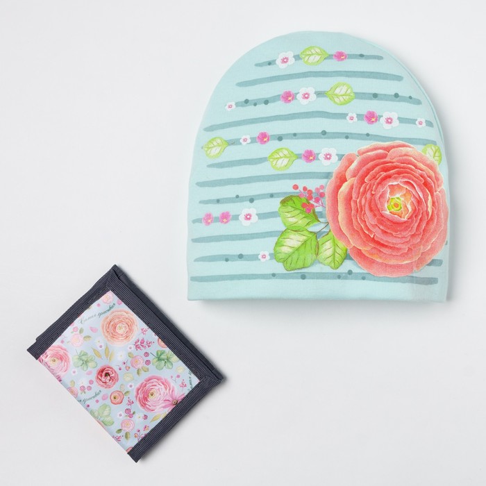 Детский набор Collorista "Цветок" шапка р-р 54, 100% хб, кошелек 9,5х12 см текстиль