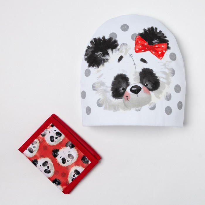Детский набор Collorista "Панда" шапка р-р 54, 100% хб, кошелек 9,5х12 см текстиль