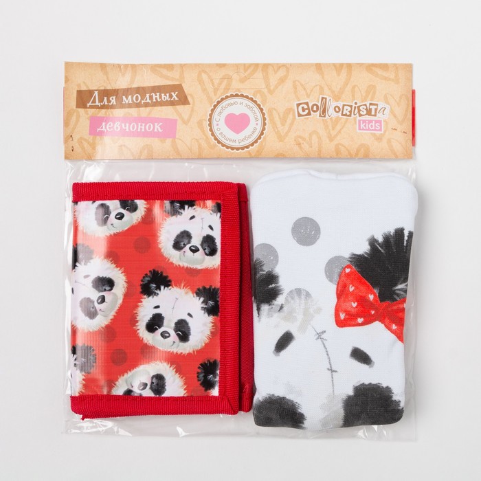 Детский набор Collorista "Панда" шапка р-р 54, 100% хб, кошелек 9,5х12 см текстиль