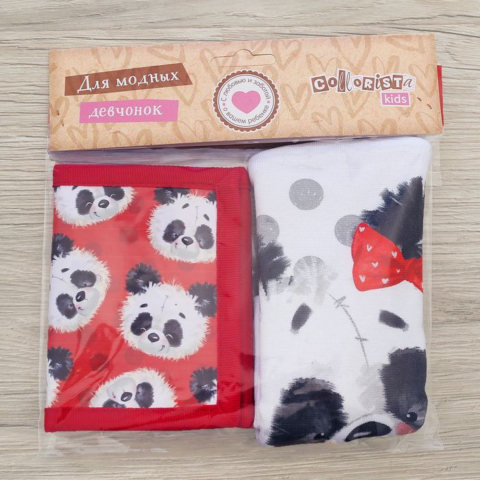 Детский набор Collorista "Панда" шапка р-р 54, 100% хб, кошелек 9,5х12 см текстиль