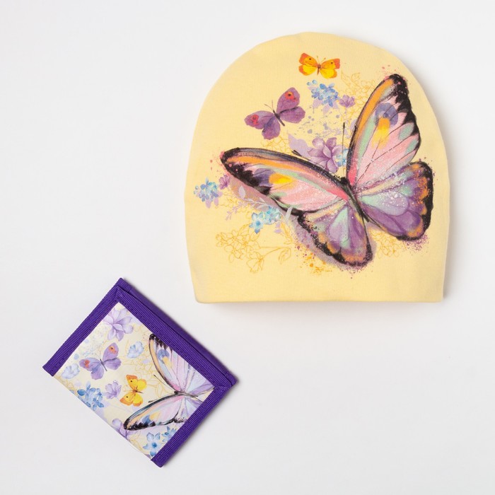 Детский набор Collorista "Бабочка" шапка р-р 54, 100% хб, кошелек 9,5*12 см текстиль