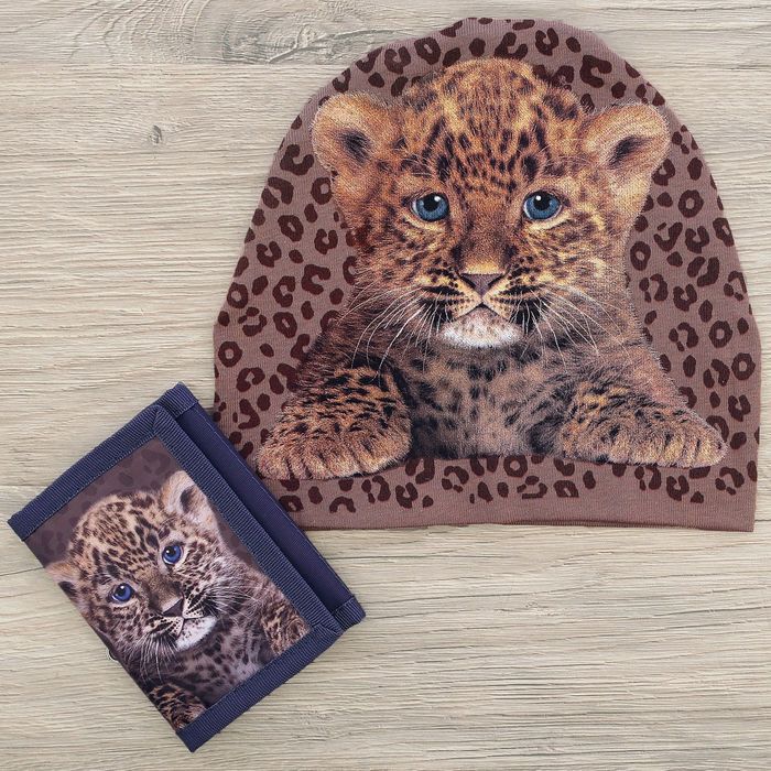 Детский набор Collorista "Леопардик" шапка р-р 54, 100% хб, кошелек 9,5*12 см текстиль