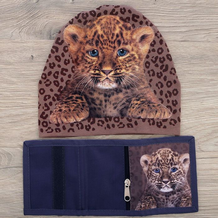 Детский набор Collorista "Леопардик" шапка р-р 54, 100% хб, кошелек 9,5*12 см текстиль