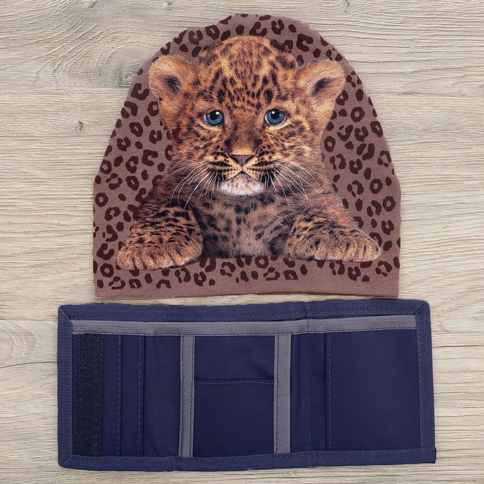 Детский набор Collorista "Леопардик" шапка р-р 54, 100% хб, кошелек 9,5*12 см текстиль