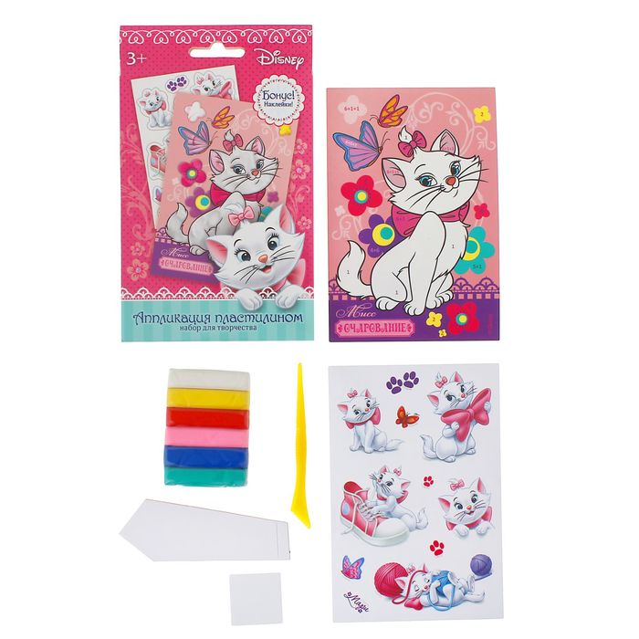 Аппликация пластилином "Мисс очарование", Кошечка Мари, 6 цв. пластилина, наклейки, А6