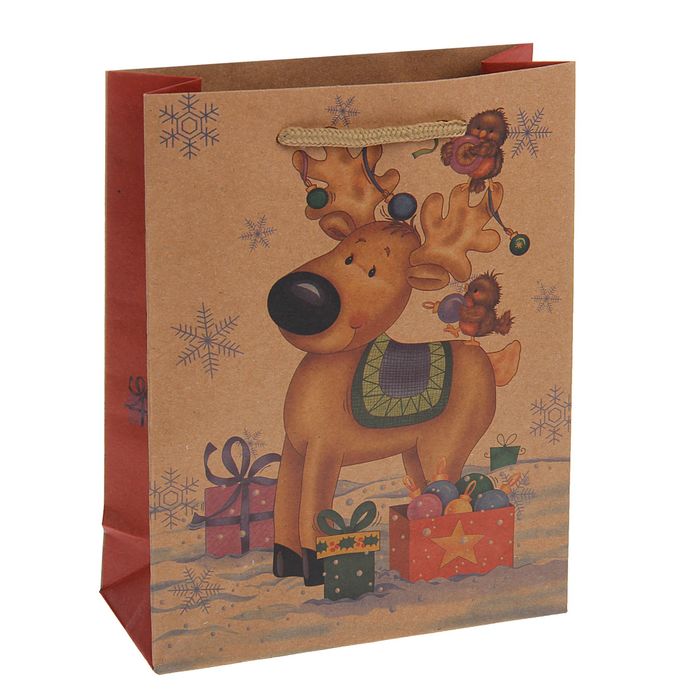 Пакет крафт "Новогодний олененок", 24 х 33 х 8 см