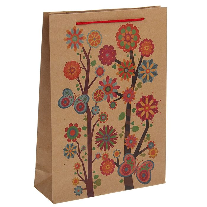 Пакет крафт "Деревца", 24 х 33 х 8 см