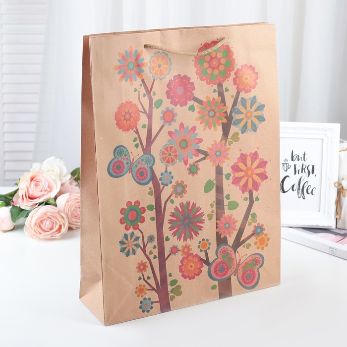 Пакет крафт "Деревца", 31,5 х 42 х 10 см