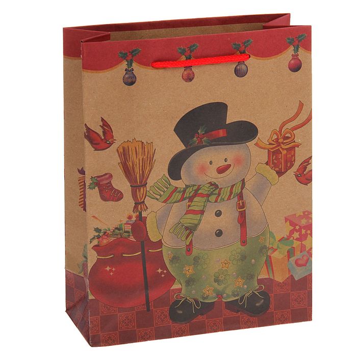 Пакет крафт "Снеговик", 19 х 24 х 8 см