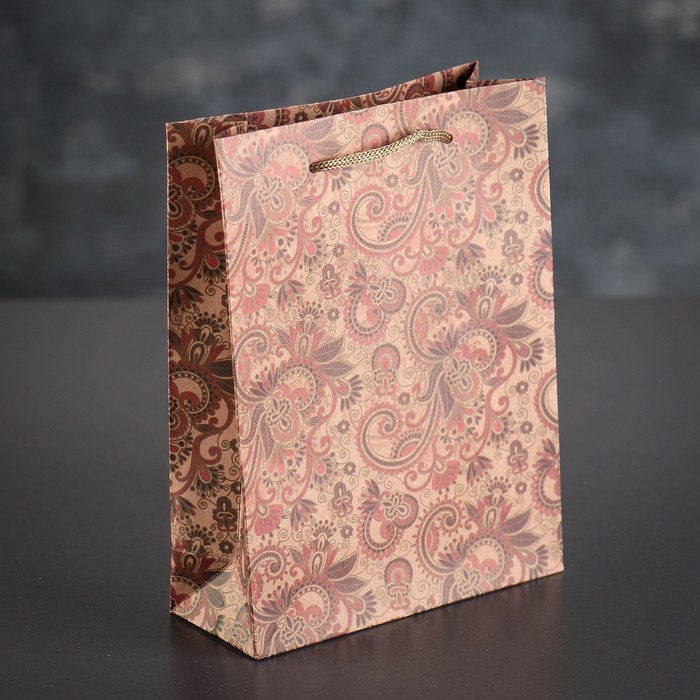 Пакет крафт "Цветочный узор" 15 х 6 х 20 см