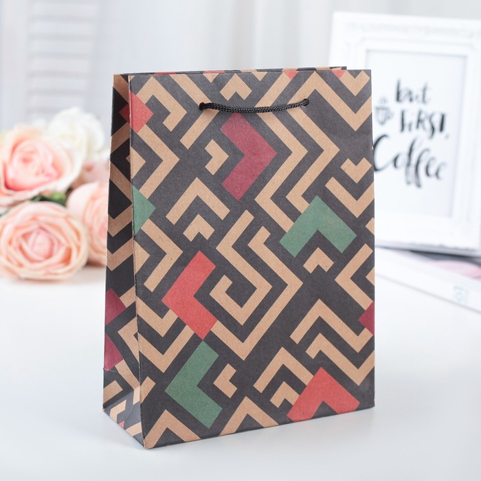 Пакет крафт "Лабиринт" 15 х 6 х 20 см