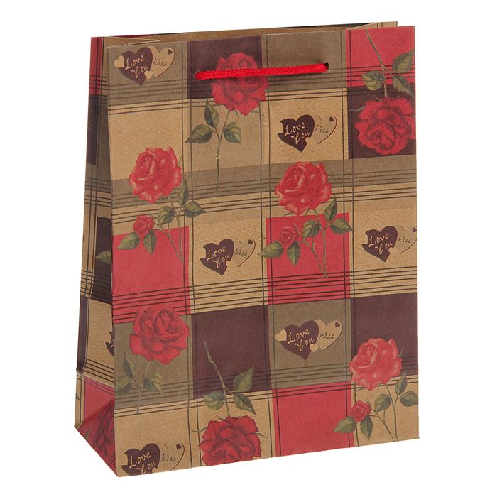 Пакет крафт "Розы с любовью", 24 х 19 х 8 см