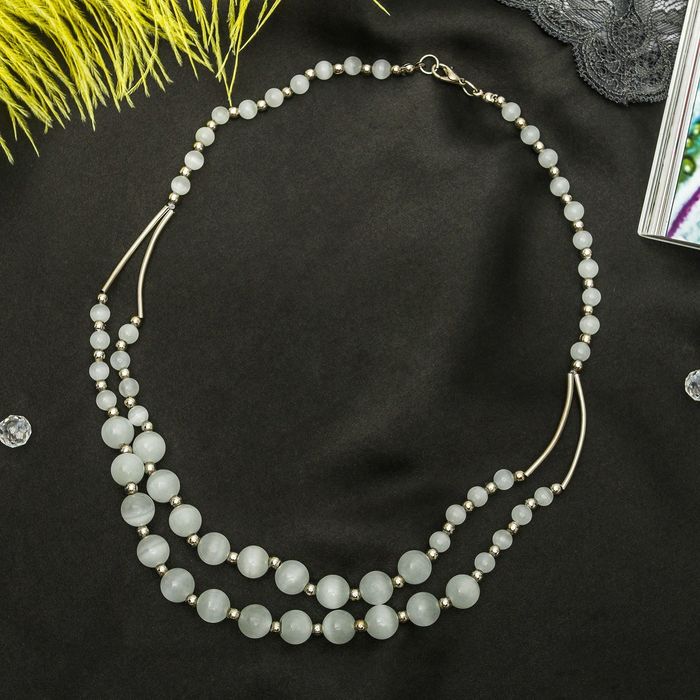 Бусы "Кошачий глаз" 2 яруса, шар с металлом, цвет белый, 60см