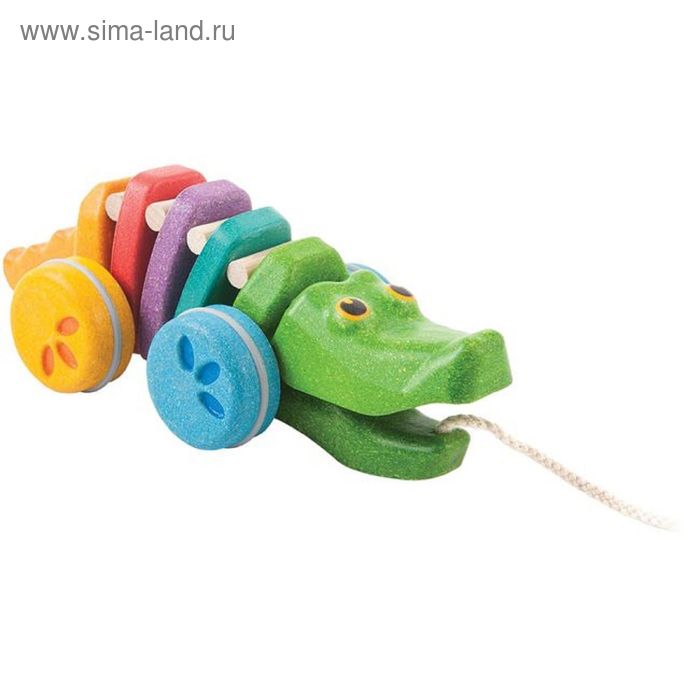 фото Игрушка-каталка на верёвочке «разноцветный крокодил» plantoys