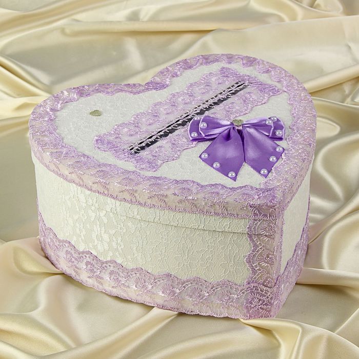Коробка для денег «Семейный банк» с сиреневым кружевом
