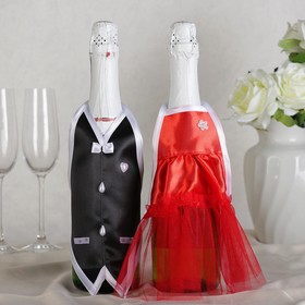 Украшение на шампанское "Свадебный вальс", красное от Сима-ленд