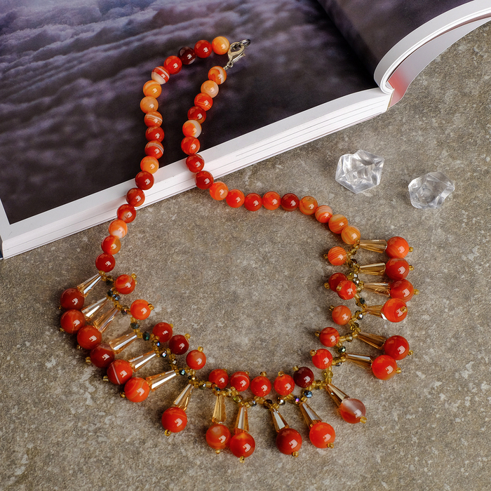 Колье льдинки "Агат синий с хрусталём", 40 см