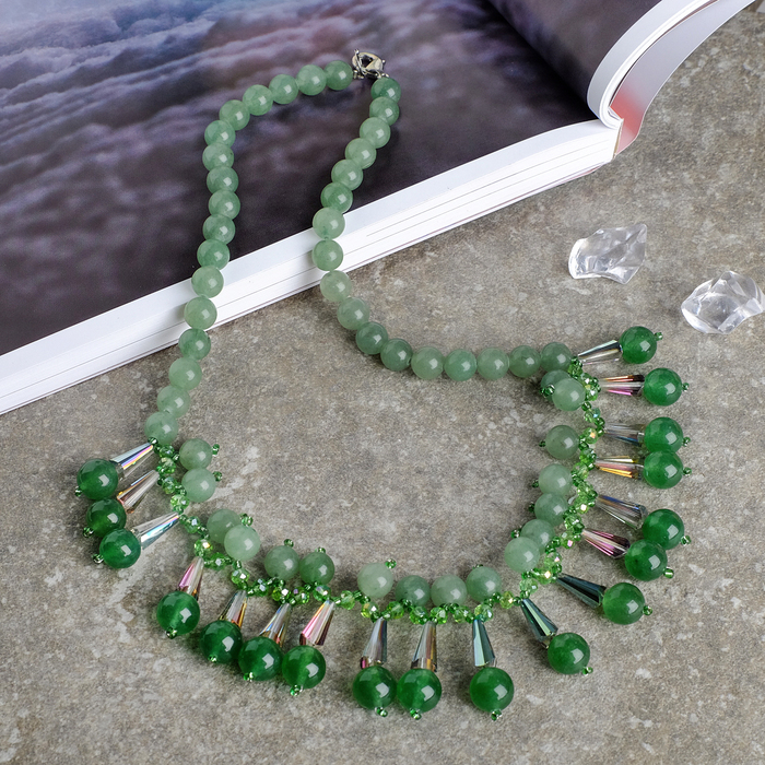 Колье льдинки "Агат зелёный с хрусталём", 40 см