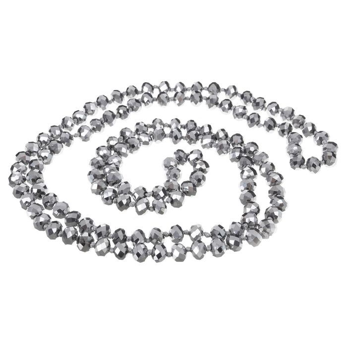 Бусы шар №8, граненый через узел "Хрусталь", цвет серый металлик, 100см