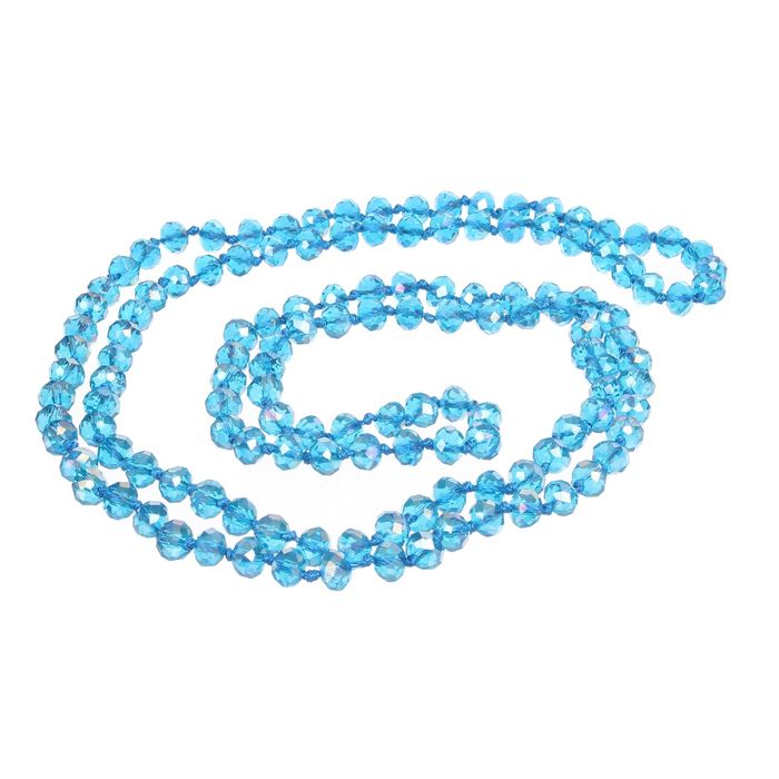 Бусы шар №8 граненый через узел "Хрусталь", цвет голубой, 100см