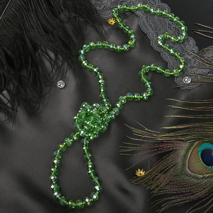 Бусы шар №10, граненый через узел "Хрусталь", цвет светло-зелёный, 100см