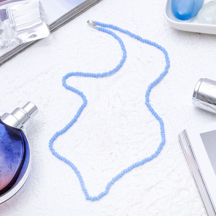 Бусы шар №2, гранёный "Хрусталь", цвет голубой матовый, 45см