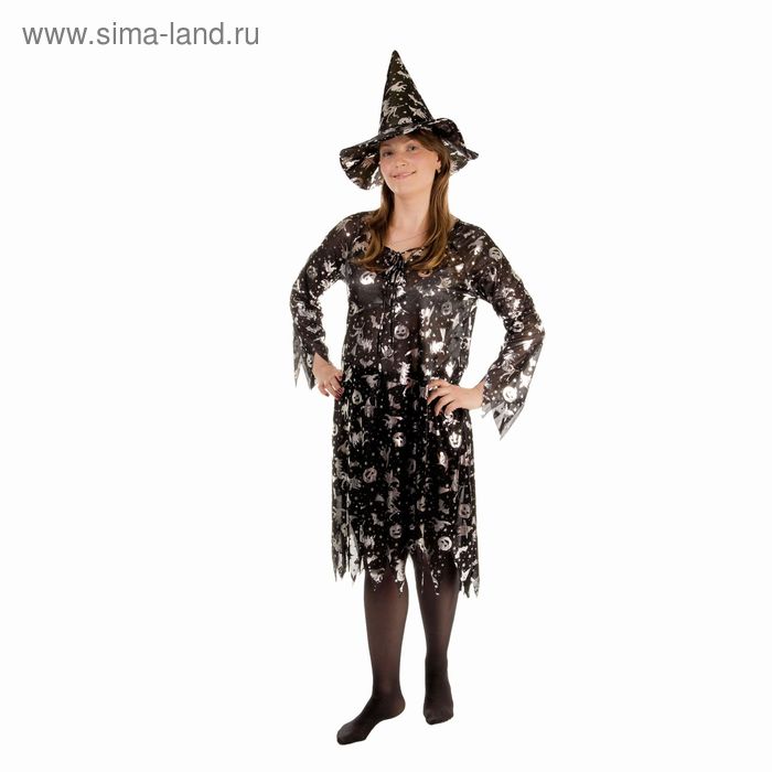 фото Карнавальный костюм "чародейка", платье расклешённое, шляпа, серебро на чёрном, р-р 44-50 страна карнавалия