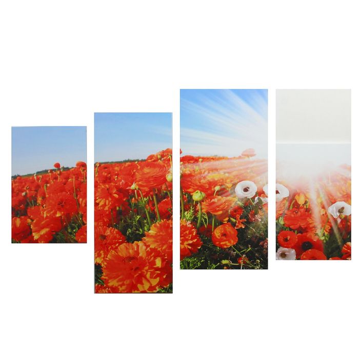 Модульная картина на подрамнике "Маковое поле", 2 — 30×45, 1 — 29,5×69, 1 — 34×69, 80×130 см
