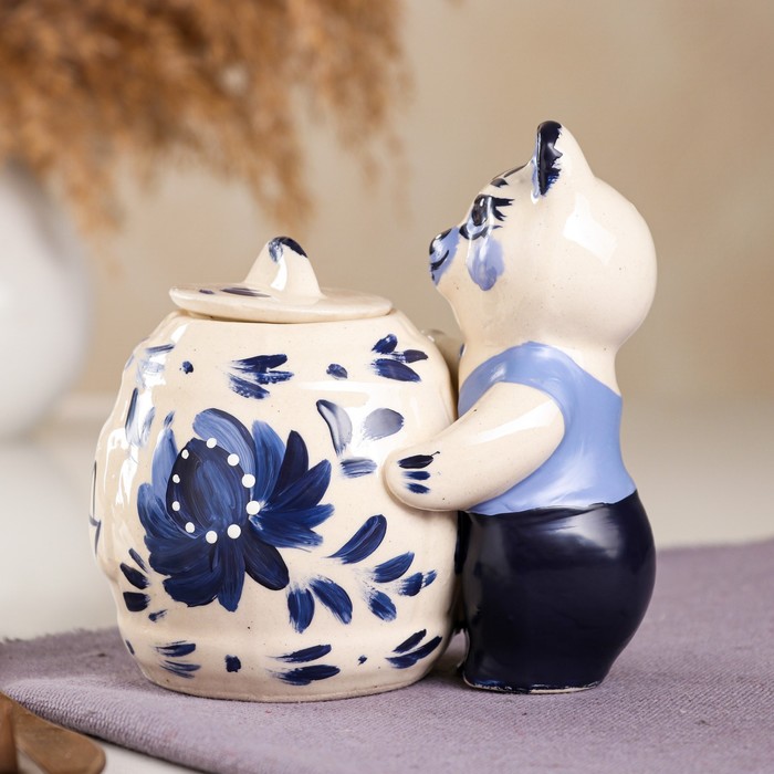 Медовница "Медведь с бочкой" малая, гжель, 200 мл