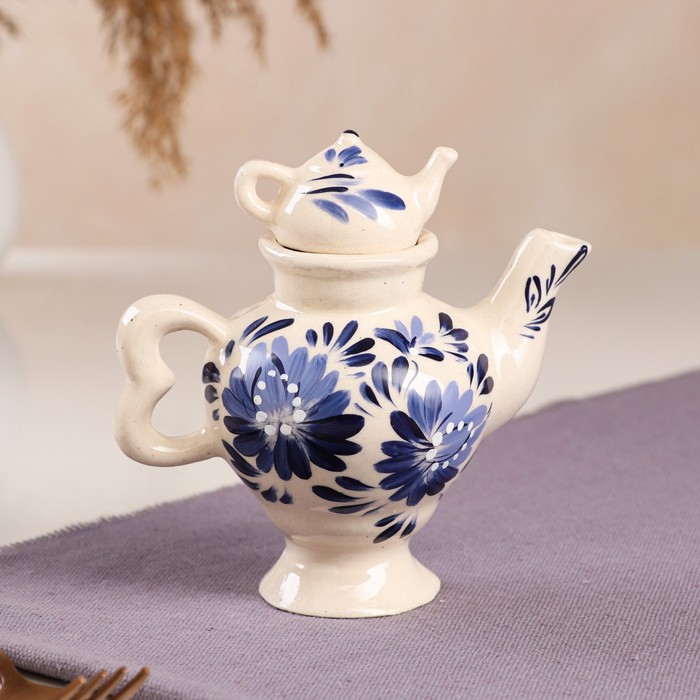 фото Чайник для заварки "самовар", белый, роспись, 0.2 л керамика ручной работы