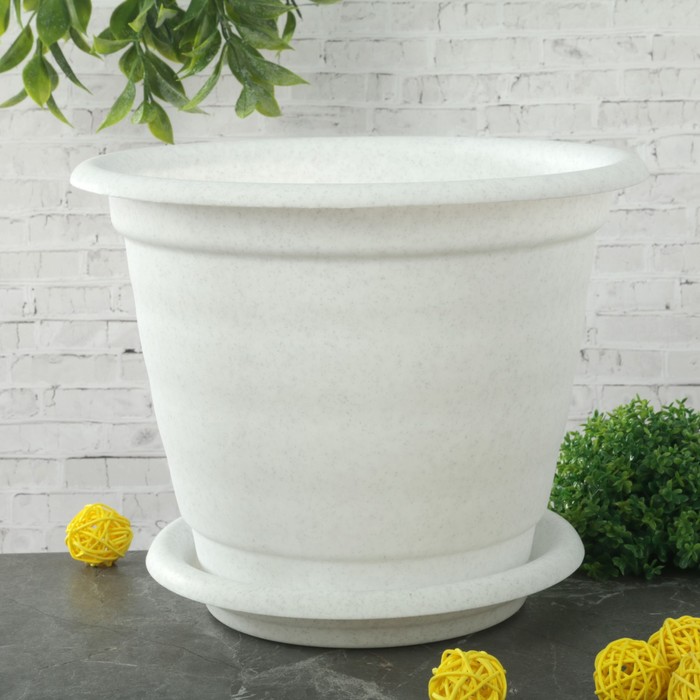 Горшок для цветов "Натура" d=24 см с подставкой, цвет мраморный