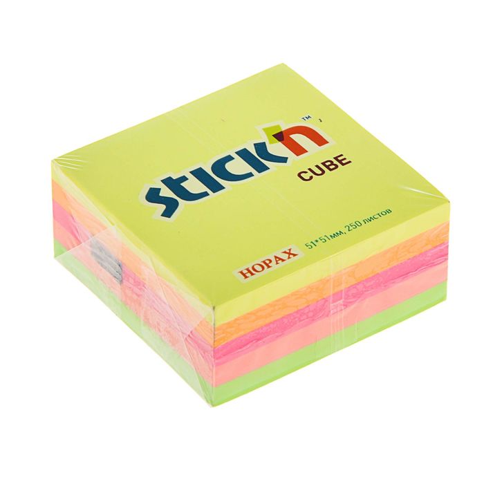 Блок с липким краем неоновый 51*51мм, 250 листов Hopax, 5 цветов