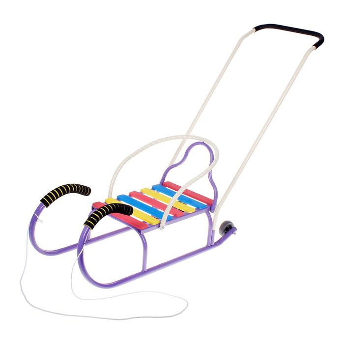 Санки "Лео-4ВК" с толкателем, с колесами, цвет: фиолетовый