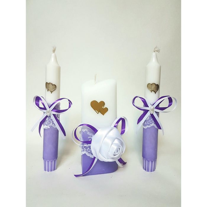 Набор свечей "Атласная роза", фиолетовый : Домашний очаг 6.8х15см, Родительские свечи 1.8х17.5см   1