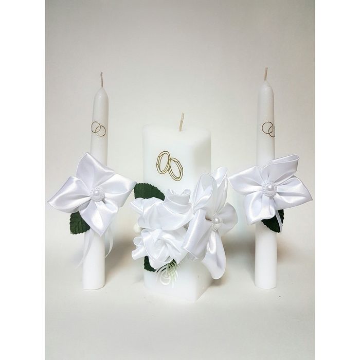 Набор свечей "Атласный люкс", белый: домашний очаг 6,8х15 см, родительские свечи 1,8х17,5 см