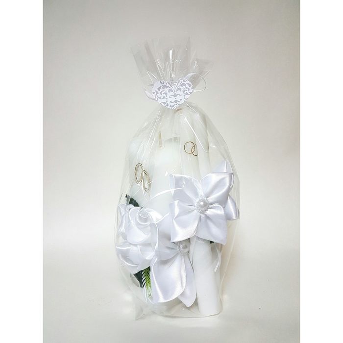 Набор свечей "Атласный люкс", белый: домашний очаг 6,8х15 см, родительские свечи 1,8х17,5 см