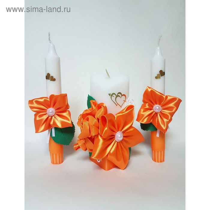 фото Набор свечей "атласный люкс", оранжевый: домашний очаг 6,8х15, родительские свечи 1,8х17,5 мастерская «свечной двор»